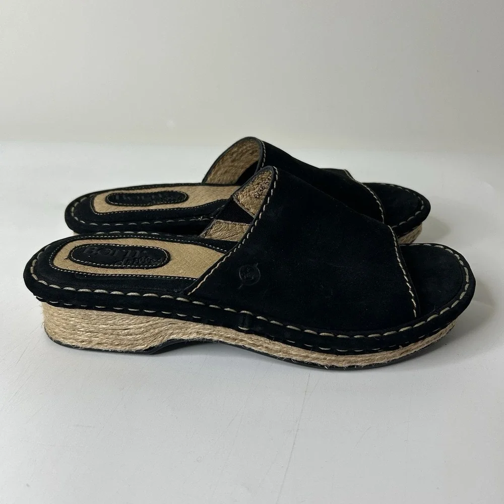 Born Chilled Sandals Womens 6 Black Slide Suede Slip On Comfort Shoe